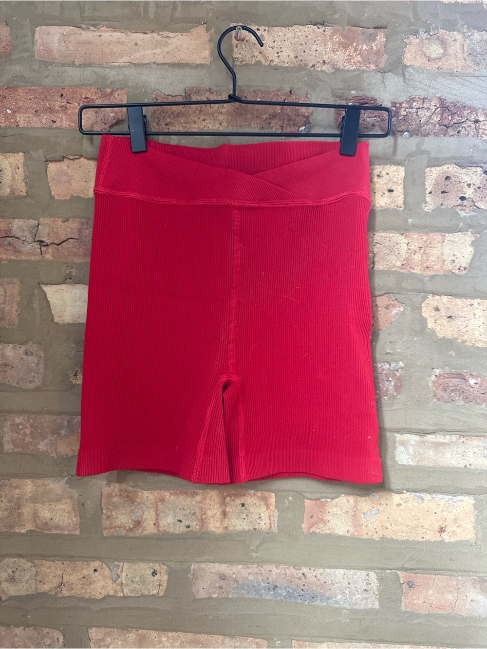 Free People Red Ribbed Biker Shorts